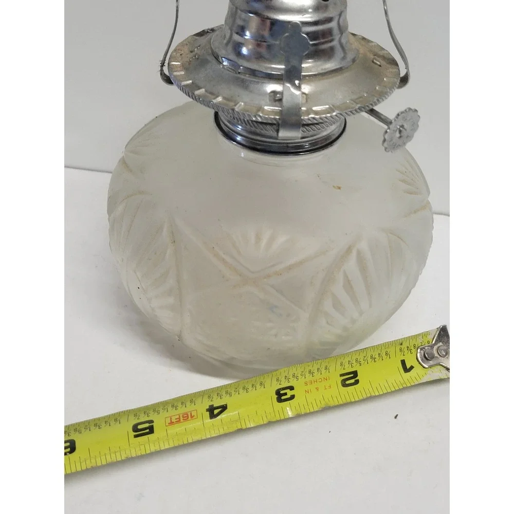 Vtg Frosted‎ Glass Oil Lamp Starburst Pattern Model No 288 Clear Chimney 12.5in